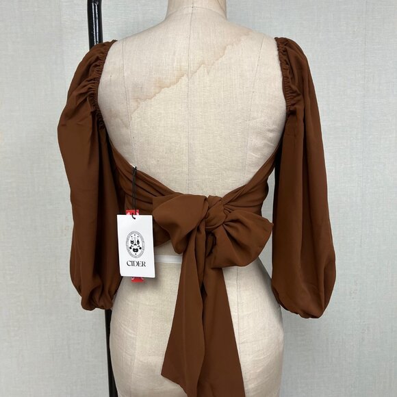 NWT Et Clet Chiffon Corset Open Tie Back Balloon Sleeve Blouse Small From Cider - Picture 3 of 4